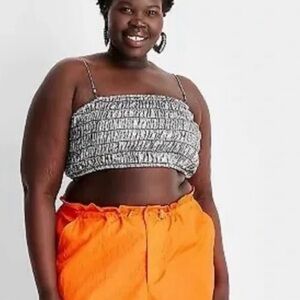 Silver Smocked Sleeveless Crop Tank Top